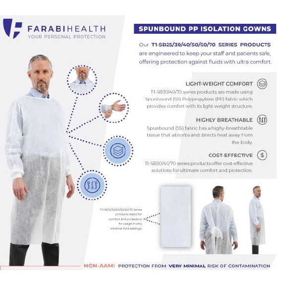 Fartuchy chirurgiczne jednorazowe Farabi Health T1-SB25/30/40/50/60/70